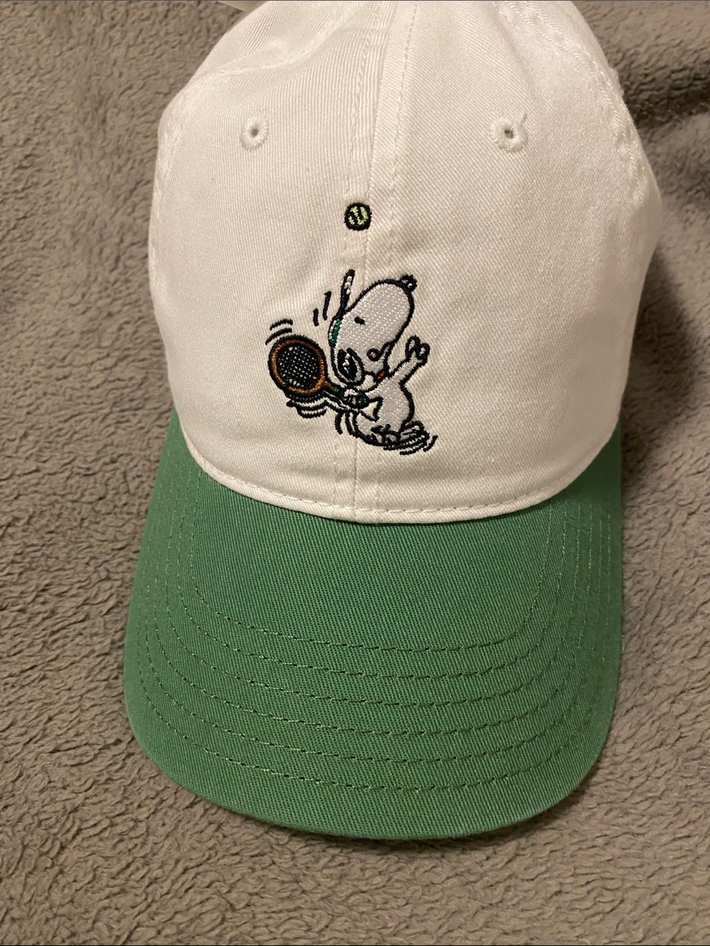 Peanuts White and Green Snoopy Tennis Baseball Cap